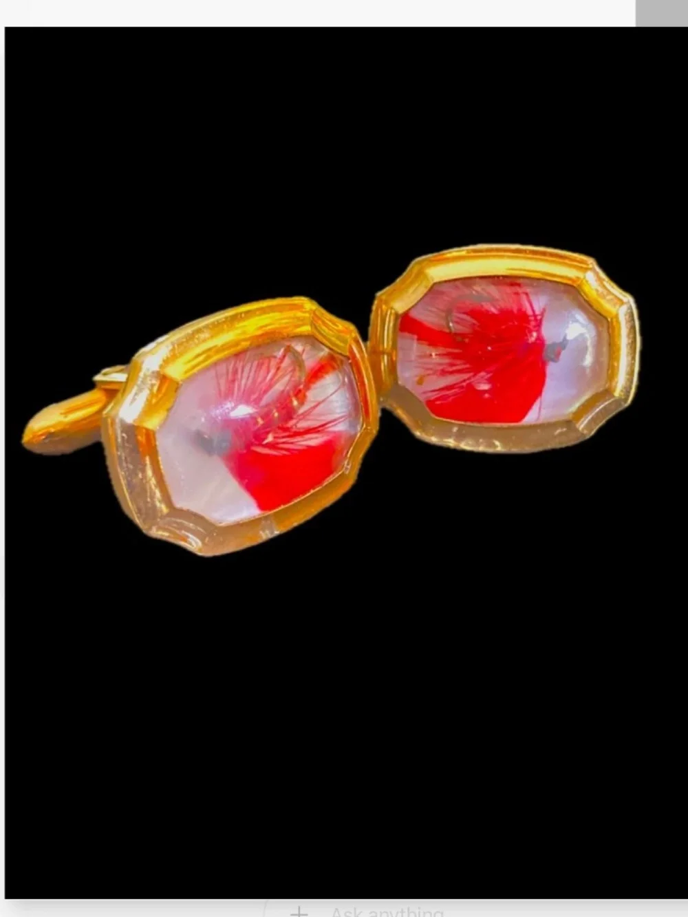 Vintage Correct Quality Essex Glass Fly Fishing Cufflinks Gold Tone